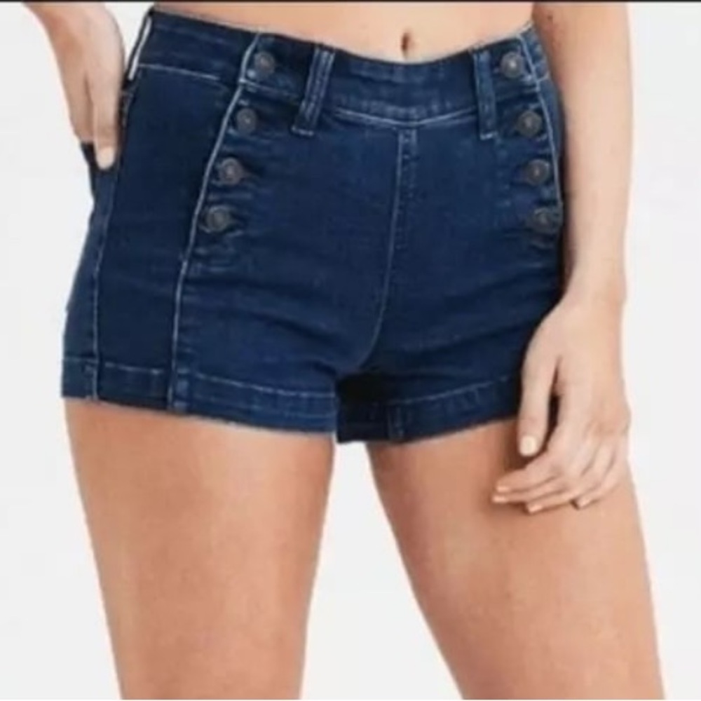 American Eagle Hi Rise Sailor Denim Jean Shorts Size 2 - Picture 7 of 9
